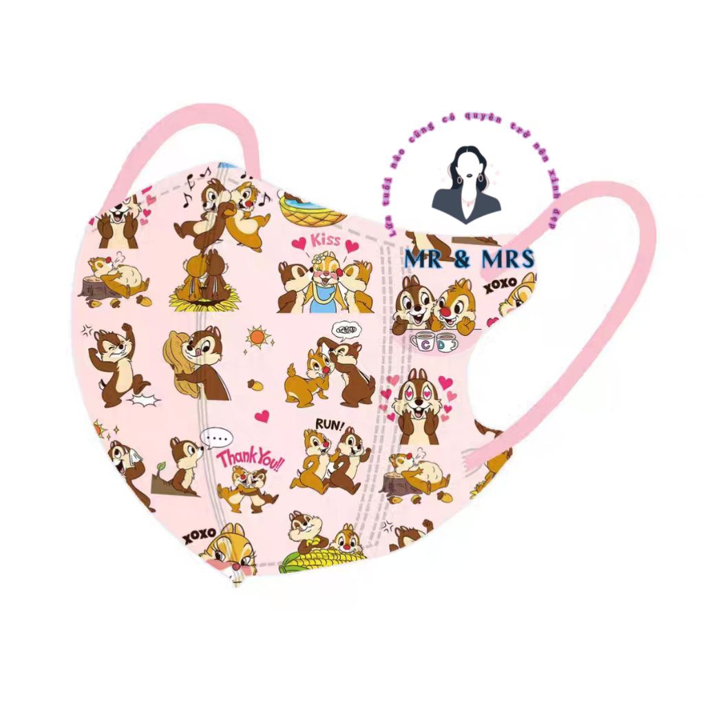 (Set 10/60c) Khẩu Trang Hoạt Hình Chip & Dale Cho Bé 4-12T