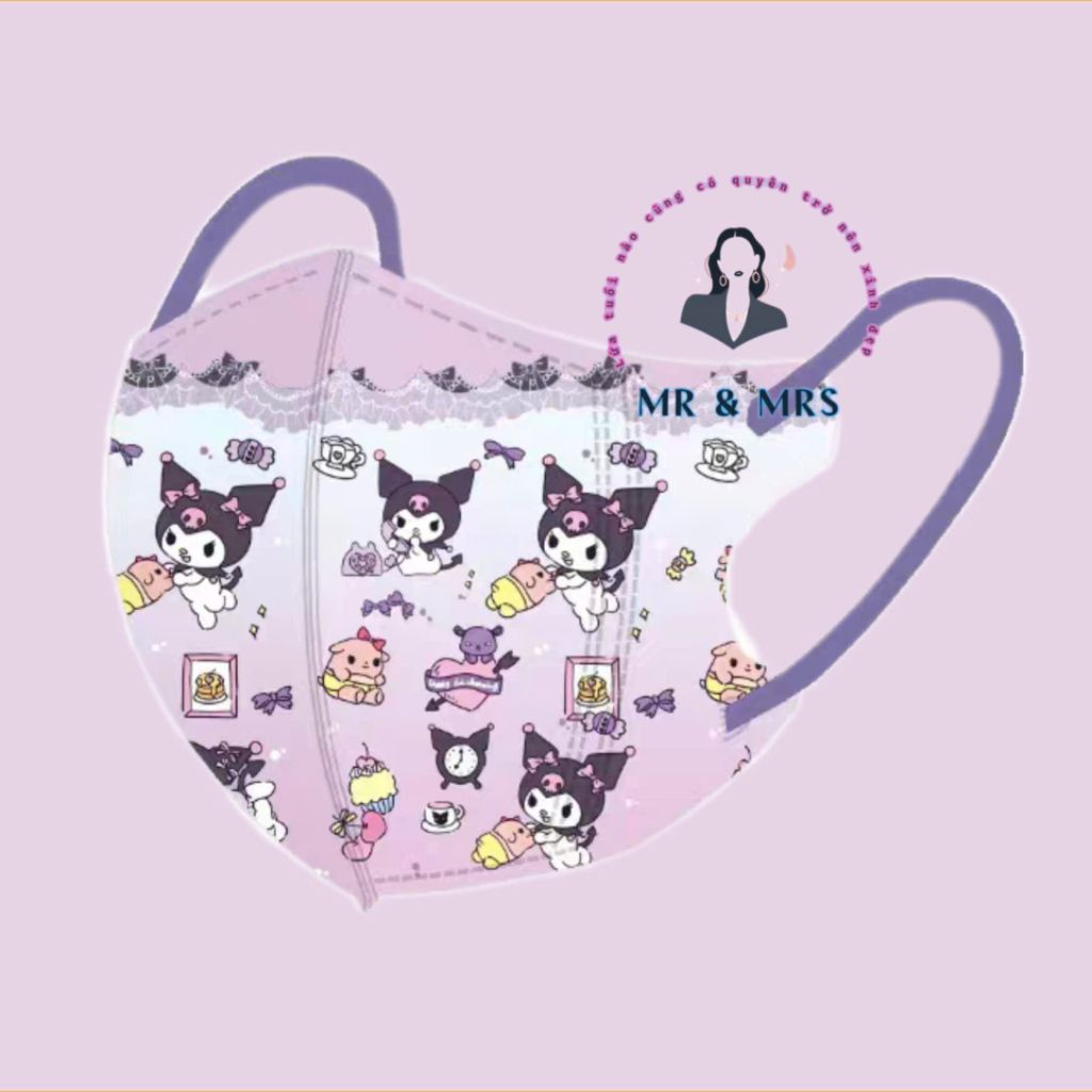 (Set 10/50C) Khẩu Trang Hoạt Hình Kuromi Cho Bé 4-12T & Người Lớn