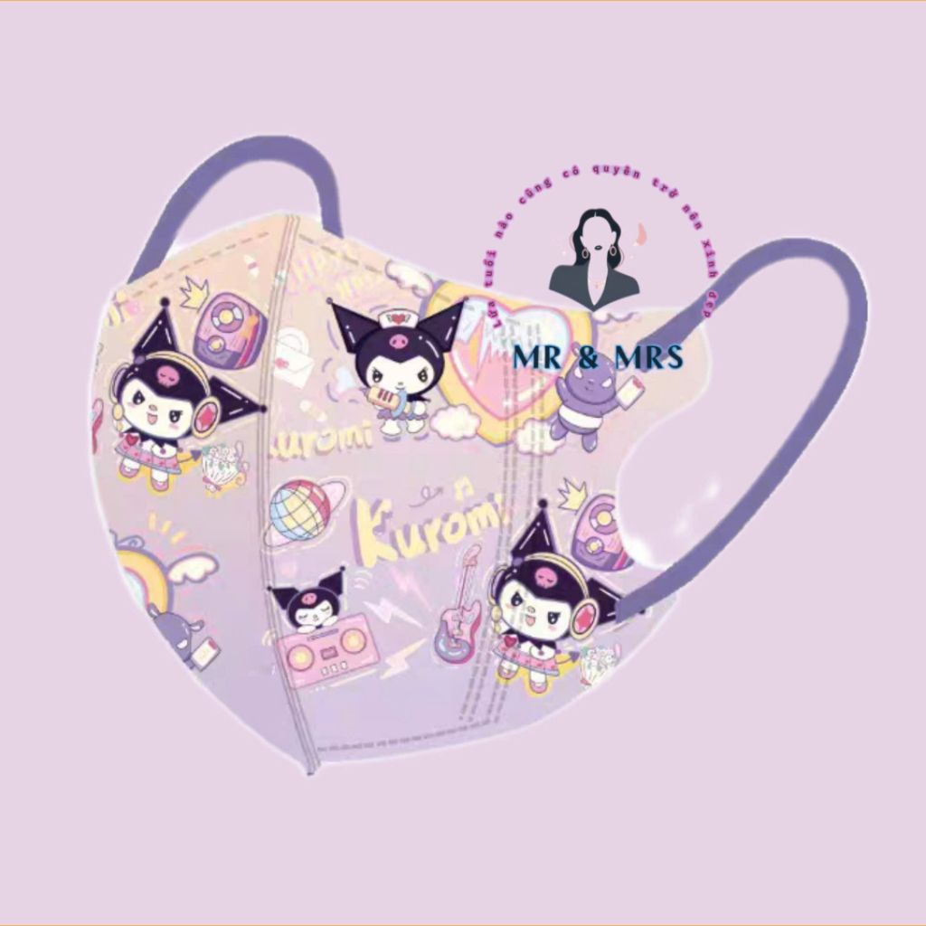 (Set 10/50C) Khẩu Trang Hoạt Hình Kuromi Cho Bé 4-12T & Người Lớn
