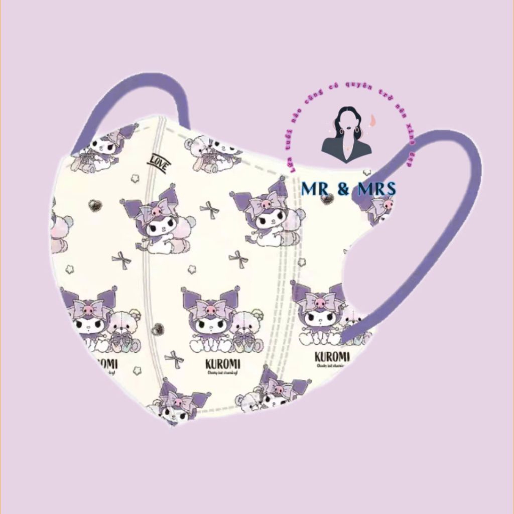 (Set 10/50C) Khẩu Trang Hoạt Hình Kuromi Cho Bé 4-12T & Người Lớn
