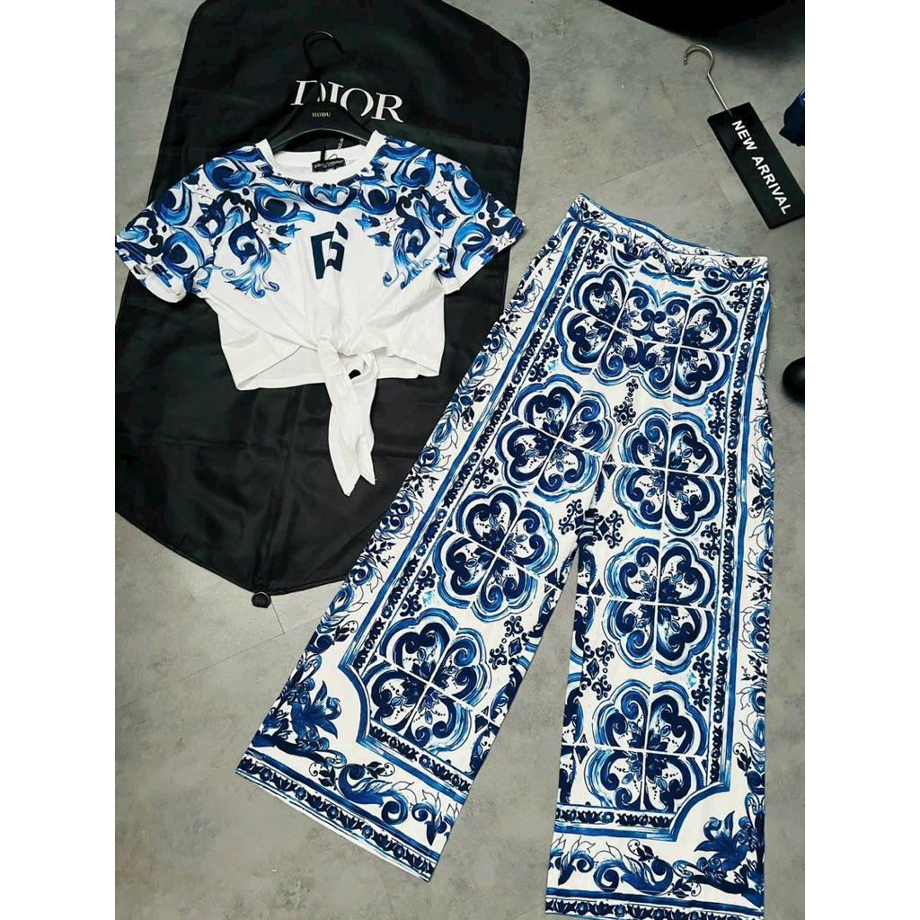 set áo cột eo và váy maxi quần xanh dương 💙