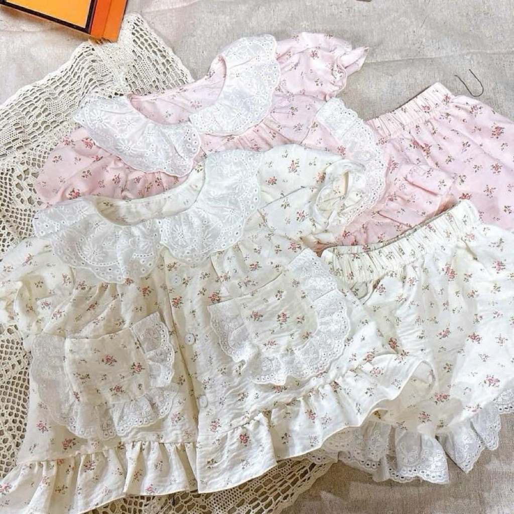 (6kg - 65kg ) Bộ thô lụa xinh xắn cho mẹ và bé phối ren điệu đà (AH236)