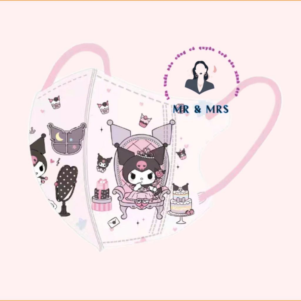 (Set 10/50C) Khẩu Trang Hoạt Hình Kuromi Cho Bé 4-12T & Người Lớn