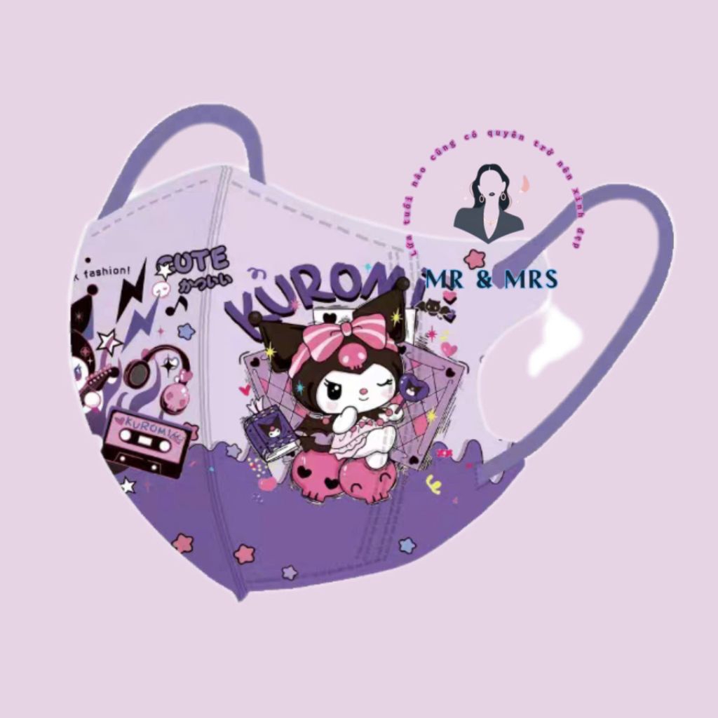 (Set 10/50C) Khẩu Trang Hoạt Hình Kuromi Cho Bé 4-12T & Người Lớn