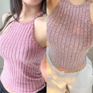 Áo hai dây giả yếm phong cách croptop chất len lông phong cách hồng xám đen xinh VANISA AK774