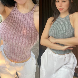 Áo croptop giả yếm hai dây phong cách chất len lông phong cách hồng xám đen xinh VANISA AK774