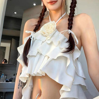 Áo yếm kiểu tầng croptop đính hoa hồng trắng đen xinh đẹp dây tua rua xinh quá VANISA Y19