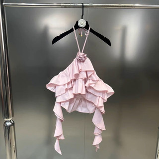 Áo yếm kiểu tầng croptop đính hoa hồng trắng đen xinh đẹp dây tua rua xinh quá VANISA Y19