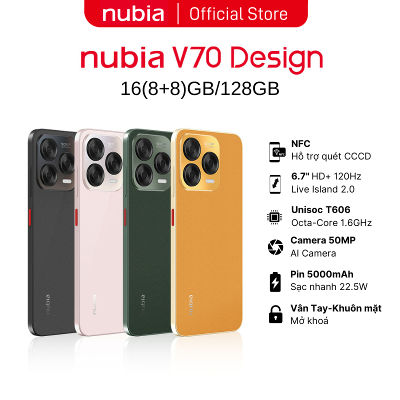 Điện thoại Nubia V70 Design 16(8+8)GB/128GB I Hỗ trợ NFC I Pin 5000mAh I Camera 50mp I 6.7" 120Hz