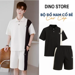 Bộ quần áo nam polo thêu HA chất thun co giãn thiết kế phối màu trẻ trung set đồ mặc nhà form rộng