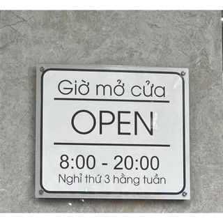 Bảng "giờ mở cửa - giờ đóng cửa" nội dung theo yêu cầu, decor quán gắn ốc hoặc dán keo