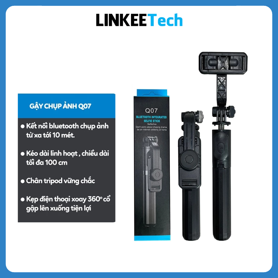 Gậy Chụp Ảnh 3 Chân Q07 100cm kèm Remote Chụp Hình từ xa Tự Sướng Selfie Tripod đa năng Giá Đỡ Livestream Linkeetech - 1