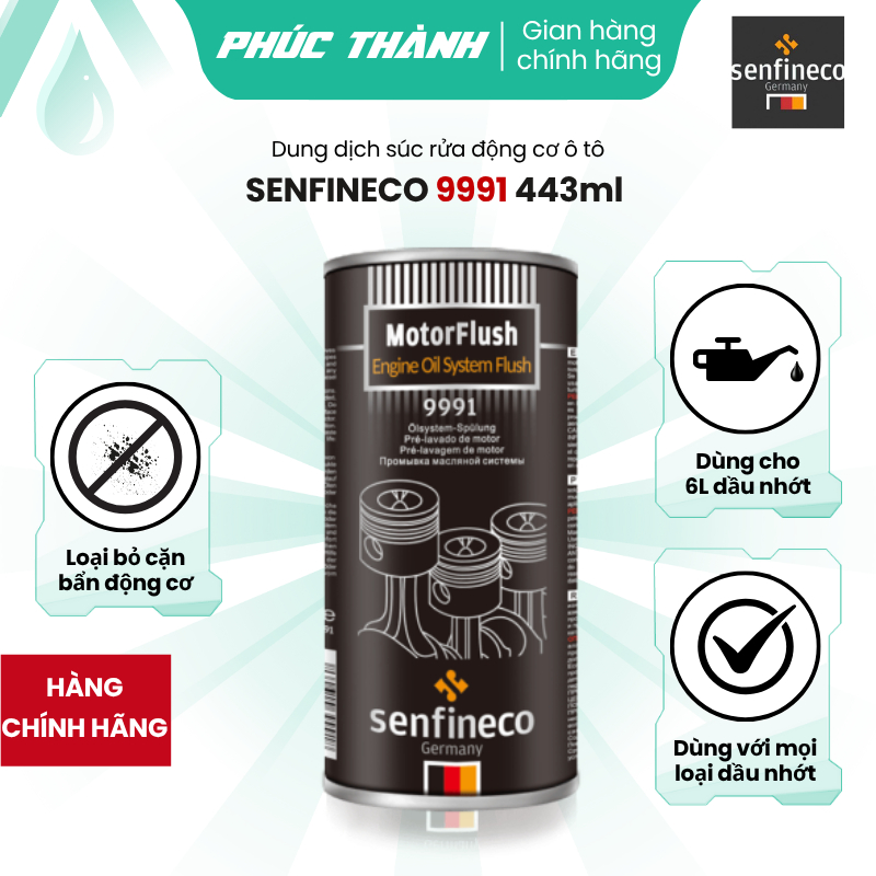 Dung Dịch Súc Rửa, Loại Bỏ Cặn Bẩn Động Cơ Ô Tô SENFINECO 9991 Lon 443ml Nhập Khẩu Đức - Chính Hãng