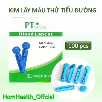 Hộp 100 cây/Kim lấy máu PT Medical Blood Lancets tròn: thân kim nhỏ, đầu nhọn sắc để lấy máu dễ dàng không đau, tiện lợi