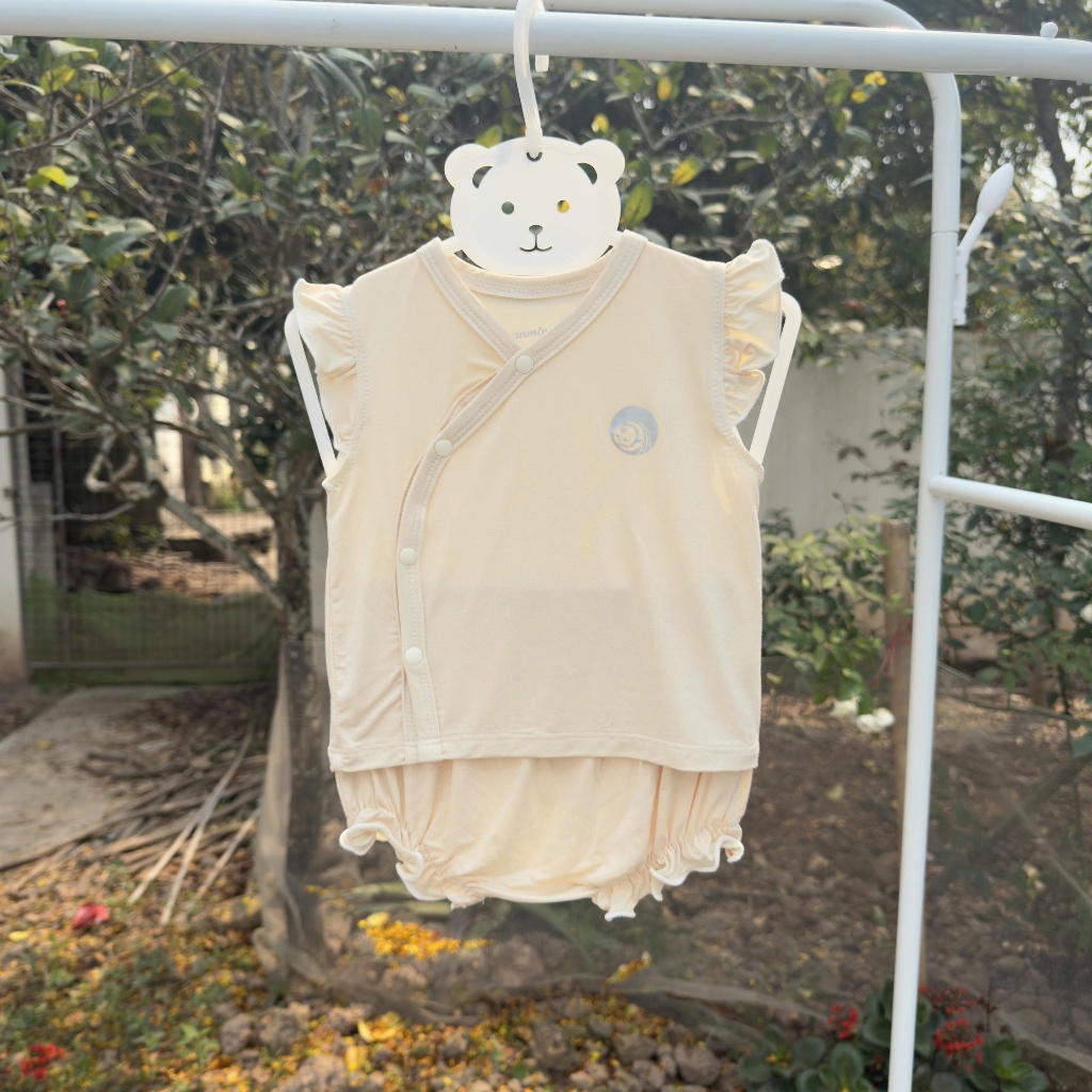 Bộ Cộc Tay Sơ Sinh Bé Gái Anminaza Bèo Cánh Tiên Vải Sợi Tre Mềm Mịn Lành Tính- Hàng Chính Hãng AMI0358-5
