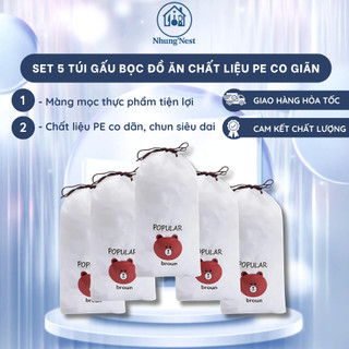 [SET 5 TÚI ] Túi gấu bọc đồ ăn chất liệu PE co dãn chun siêu dai, màng bọc thực phẩm tiện lợi, nhanh gọn, tiết kiệm