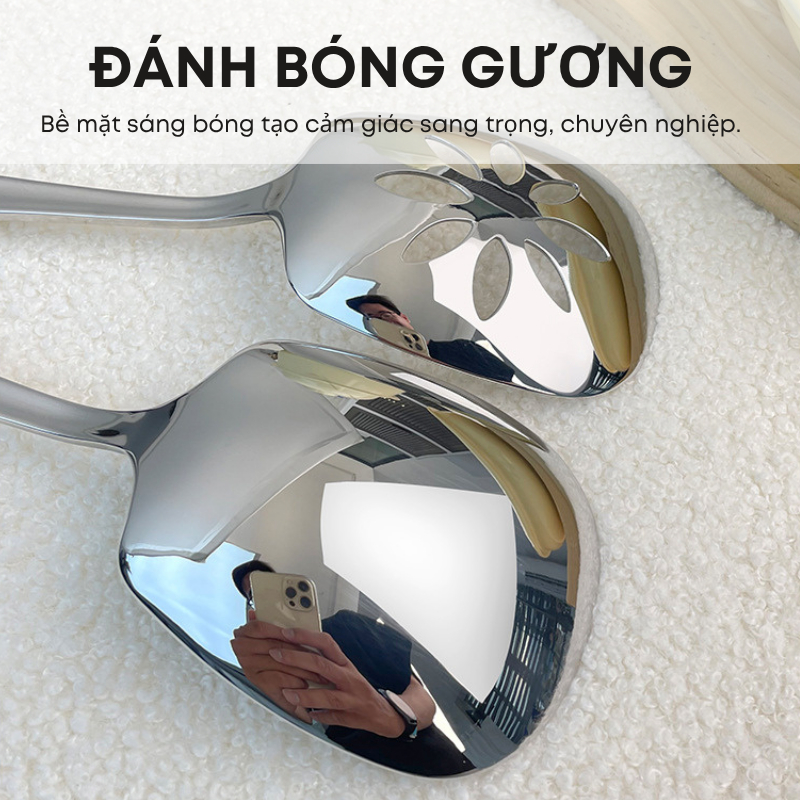 Thìa Lớn Phục Vụ Inox 304 Cán Dài Đúc Liền Khối Dày Dặn Cao Cấp - Dùng Cho Gia Đình, Khách Sạn, Tiệc Buffet | 304