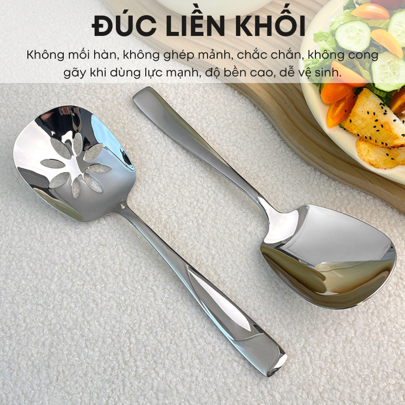 Thìa Lớn Phục Vụ Inox 304 Cán Dài Đúc Liền Khối Dày Dặn Cao Cấp - Dùng Cho Gia Đình, Khách Sạn, Tiệc Buffet | 304