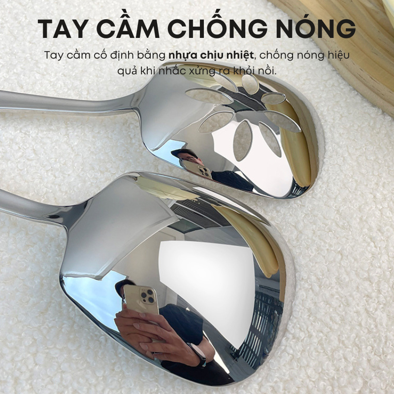 Thìa Lớn Phục Vụ Inox 304 Cán Dài Đúc Liền Khối Dày Dặn Cao Cấp - Dùng Cho Gia Đình, Khách Sạn, Tiệc Buffet | 304
