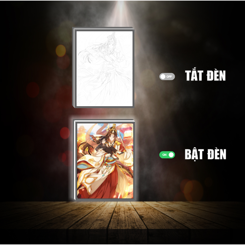 Tranh đèn led 3D đổi màu Thiên Quan Tứ Phúc - Tranh đèn led 3D ANIME trang trí bàn làm việc, đèn ngủ