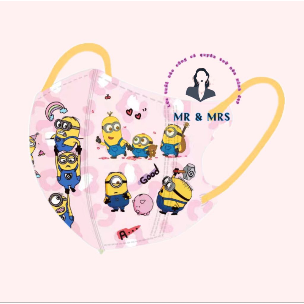 (Set 10/60C) Khẩu Trang Hoạt Hình Minions Vàng Cho Bé 0-3T