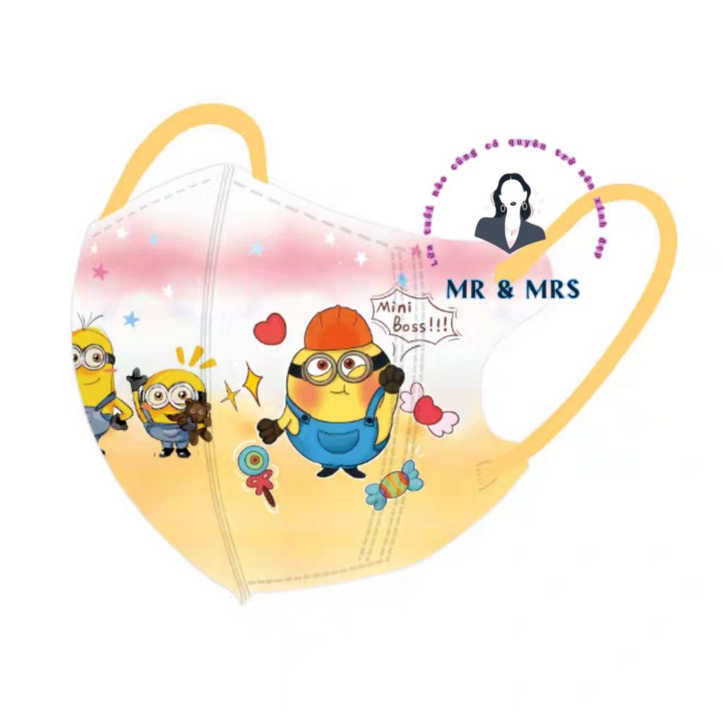 (Set 10/60C) Khẩu Trang Hoạt Hình Minions Vàng Cho Bé 0-3T