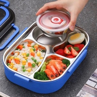 Khay cơm inox 304 có nắp đậy cho bé 3-5 ngăn sâu lòng phong cách Hàn Quốc khay inox đựng thức ăn khay cơm chia ngăn