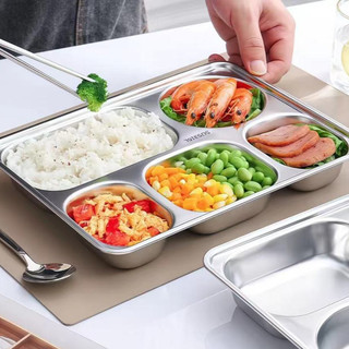 Khay cơm inox 304 có nắp đậy cho bé 3-5 ngăn sâu lòng phong cách Hàn Quốc khay inox đựng thức ăn khay cơm chia ngăn