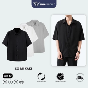 Áo sơ mi ngắn tay nam nữ DWIN chất vải kaki cotton 300 gsm cộc basic unisex đứng form rộng không nhăn SM03A