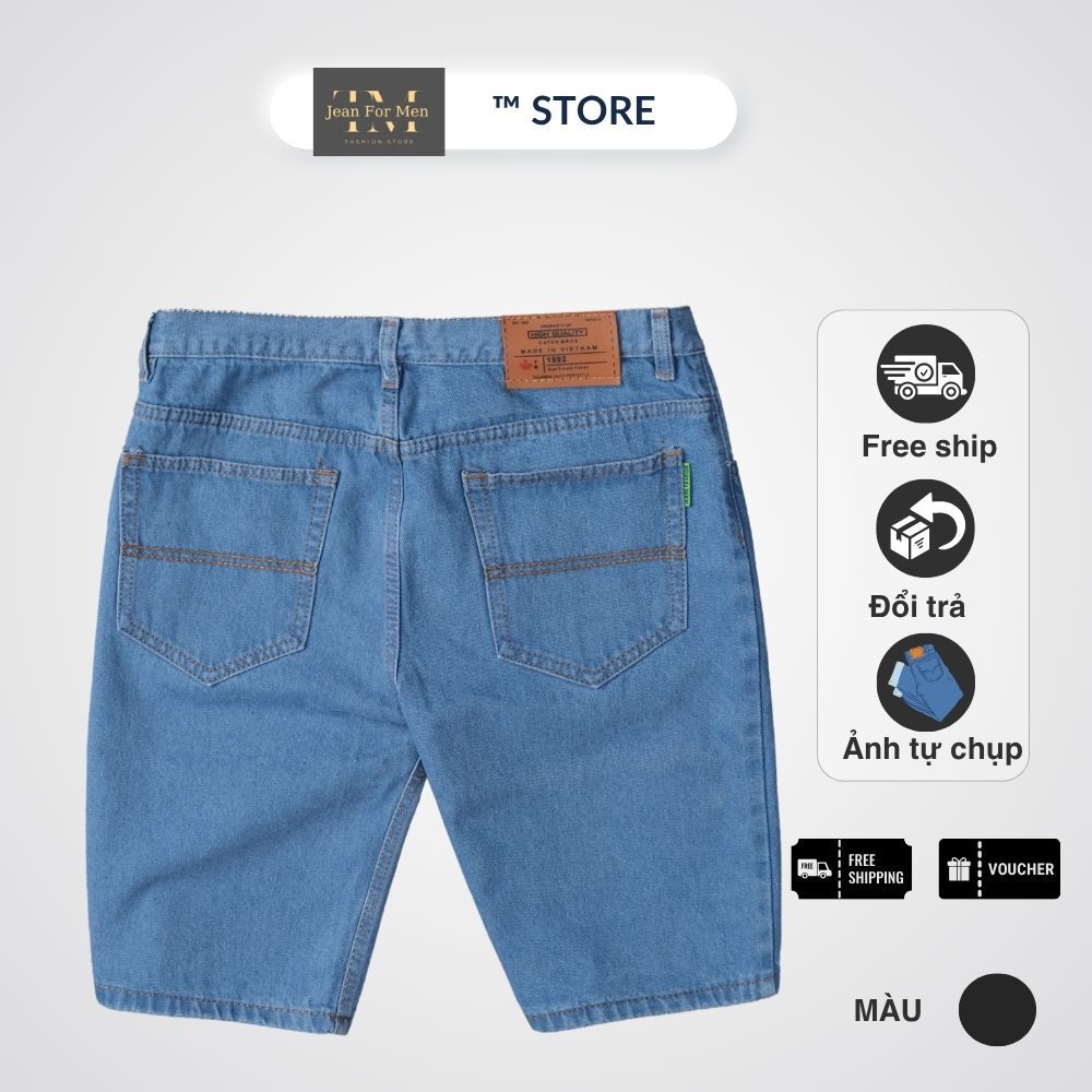 Quần short jean nam TM Store xanh nhạt, vải Denim Cotton dày dặn mặc đi làm đi chơi