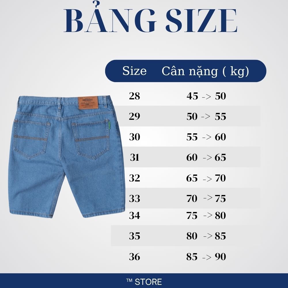 Quần short jean nam TM Store xanh nhạt, vải Denim Cotton dày dặn mặc đi làm đi chơi