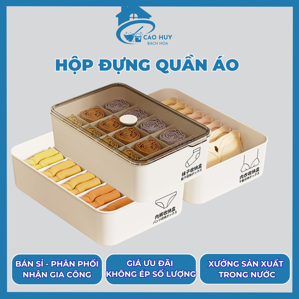 Hộp Đựng Quần Áo Có Nắp Chia Ngăn – Gấp Gọn Tiết Kiệm Diện Tích – Đựng Đồ Lót, Tất, Áo Lót
