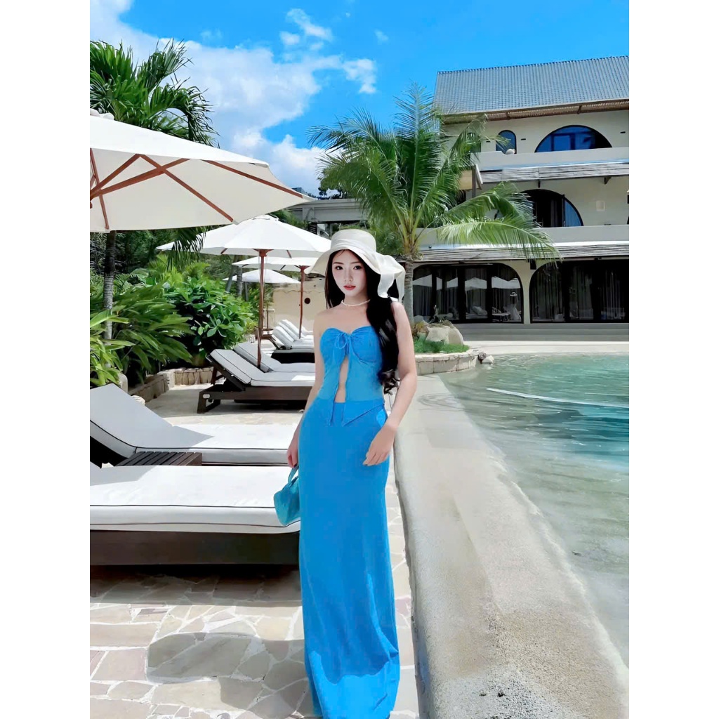 [  BKN 082 ] Bikini LỌ..LEM , set áo cup quây sẻ , chân váy xanh dài đi biển  quyến rũ HAN.T Shop