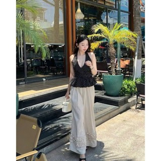 Áo Kiểu Nữ Dáng Bồng Phối Cổ Yếm Chấm bi , kẻ ô nhỏ, Hở Lưng GirlZ, Áo Chấm Bi Nữ Mùa Hè Nữ Tính NAQ31