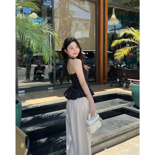Áo Kiểu Nữ Dáng Bồng Phối Cổ Yếm Chấm bi , kẻ ô nhỏ, Hở Lưng GirlZ, Áo Chấm Bi Nữ Mùa Hè Nữ Tính NAQ31