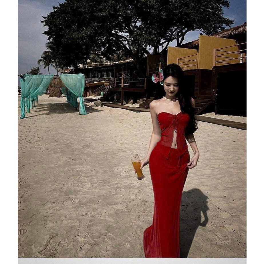 [  BKN 082 ] Bikini LỌ..LEM , set áo cup quây sẻ , chân váy xanh dài đi biển  quyến rũ HAN.T Shop