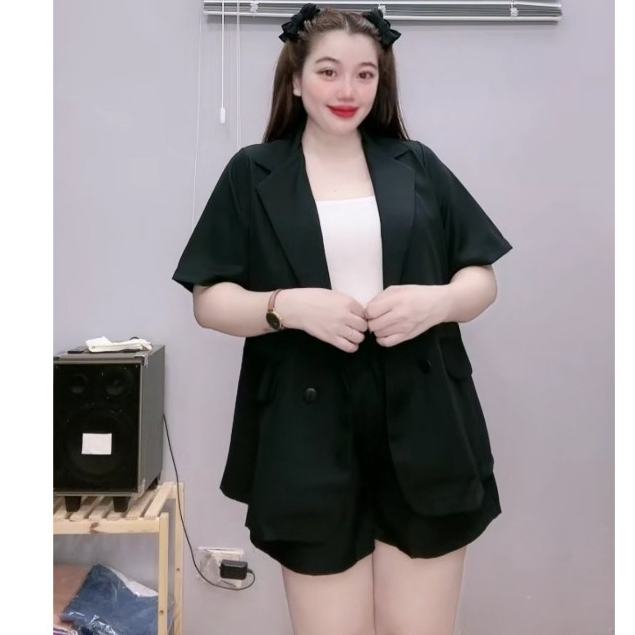 Set Vest Bigsize Nữ,Set Vet Tay Ngắn Có Nút  Mix Quần Short Cạp Cao Chất Cotton,Bộ Thời Trang Công Sở Big Size SET VET