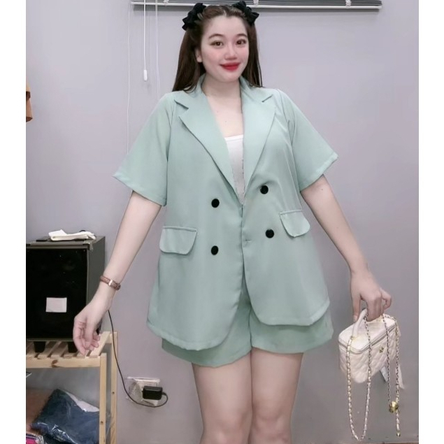Set Vest Bigsize Nữ,Set Vet Tay Ngắn Có Nút  Mix Quần Short Cạp Cao Chất Cotton,Bộ Thời Trang Công Sở Big Size SET VET
