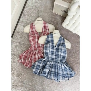 Áo Kiểu Nữ Dáng Bồng Phối Cổ Yếm Chấm bi , kẻ ô nhỏ, Hở Lưng GirlZ, Áo Chấm Bi Nữ Mùa Hè Nữ Tính NAQ31