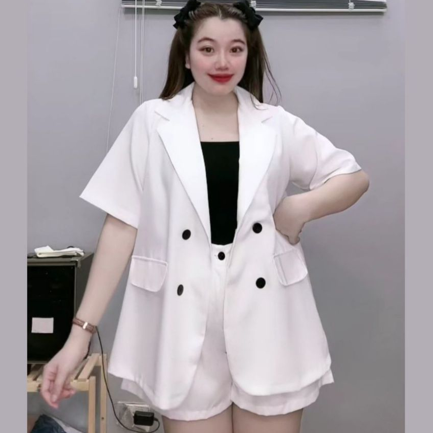 Set Vest Bigsize Nữ,Set Vet Tay Ngắn Có Nút  Mix Quần Short Cạp Cao Chất Cotton,Bộ Thời Trang Công Sở Big Size SET VET