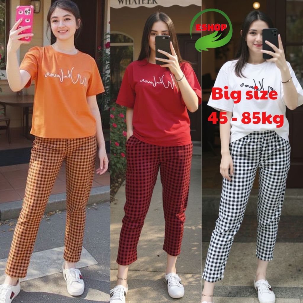 Đồ bộ mặc nhà ESHOP bigsize thun cottton quần dài thể thao ngủ đi chơi mùa hè trung niên đẹp dễ thương DB02
