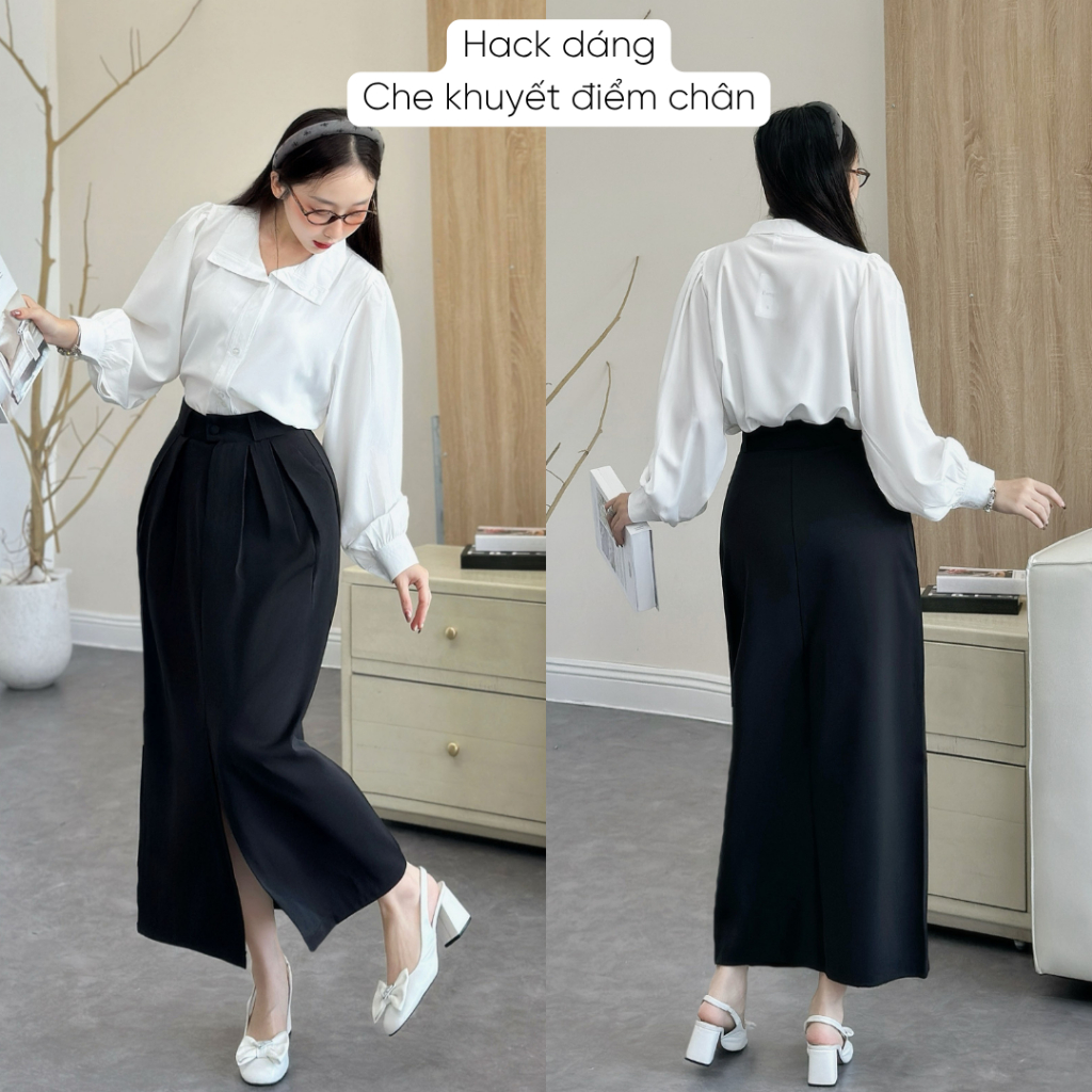 Chân váy bút chì  dáng dài công sở xẻ tà cạp cao tôn dáng che bụng dễ mặc dễ phối đồ đi làm đi chơi CV07