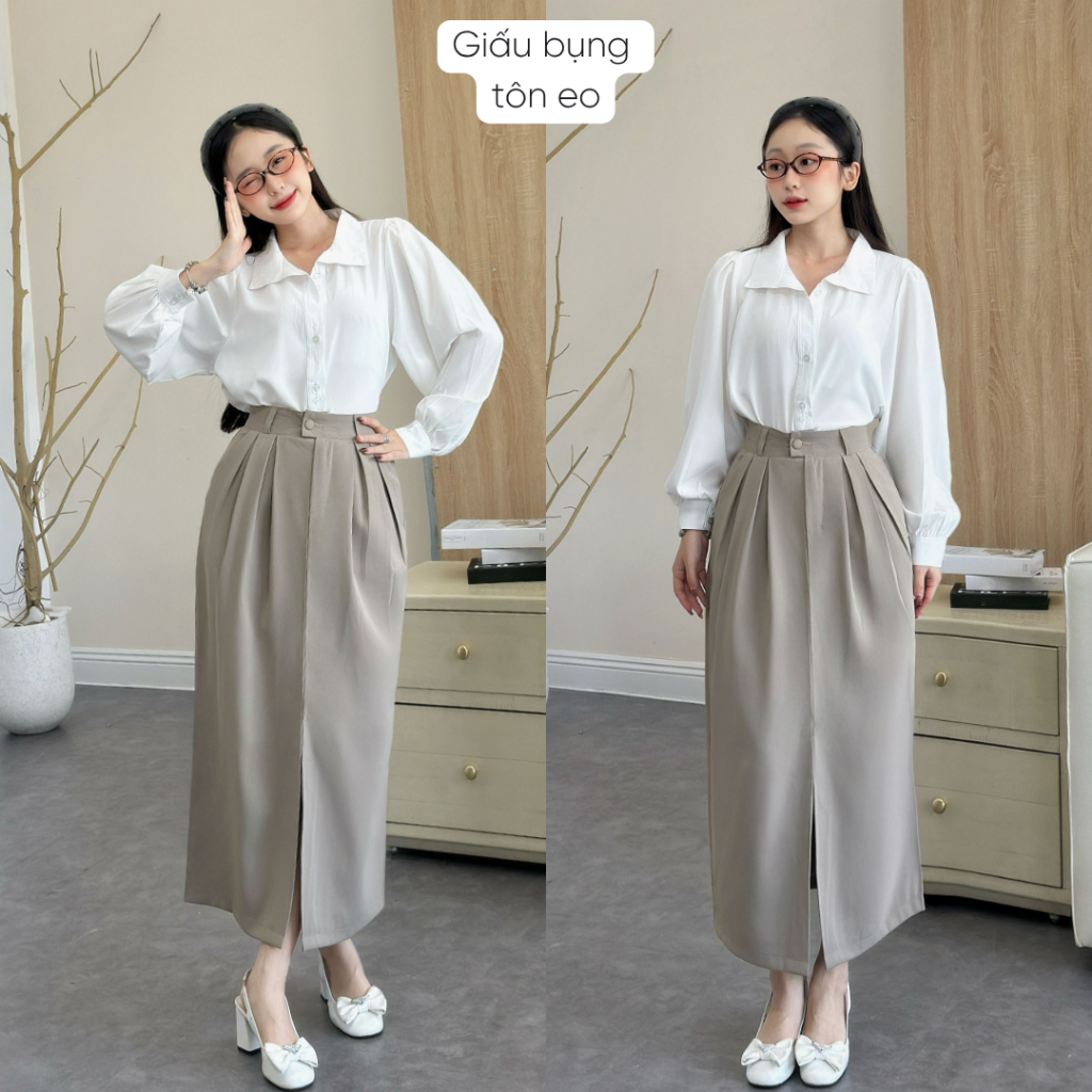 Chân váy bút chì  dáng dài công sở xẻ tà cạp cao tôn dáng che bụng dễ mặc dễ phối đồ đi làm đi chơi CV07