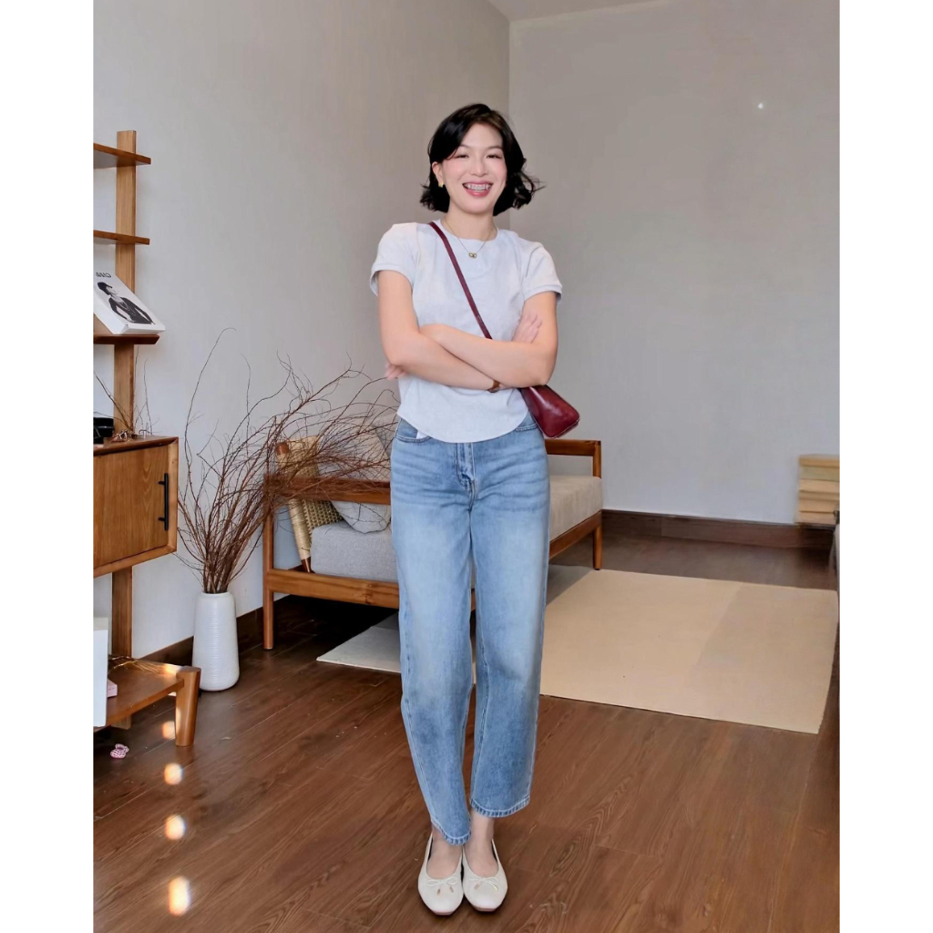 TheBlueTshirt - Quần jeans baggy lưng cao ống suông dáng thụng cho nữ - Balloon Jeans - Women