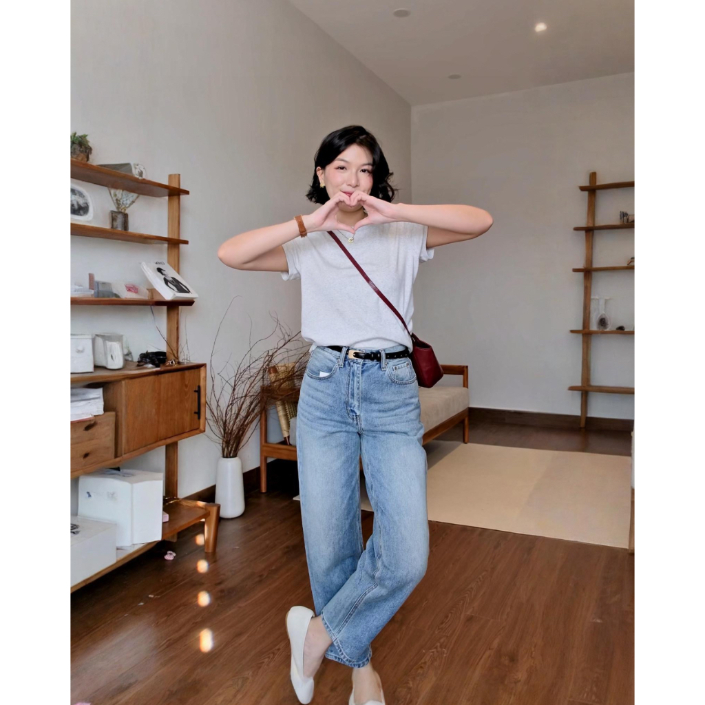 TheBlueTshirt - Quần jeans baggy lưng cao ống suông dáng thụng cho nữ - Balloon Jeans - Women