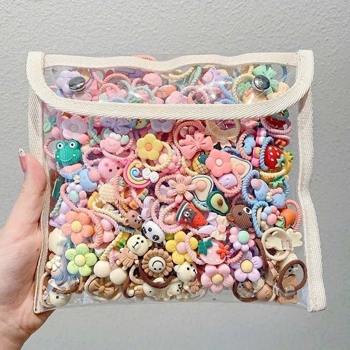 Set 50 chun buộc tóc🍀FRESHIP🍀Combo 50 dây cột tóc xoắn co giãn cho bé xinh nhiều hình cute dễ thương