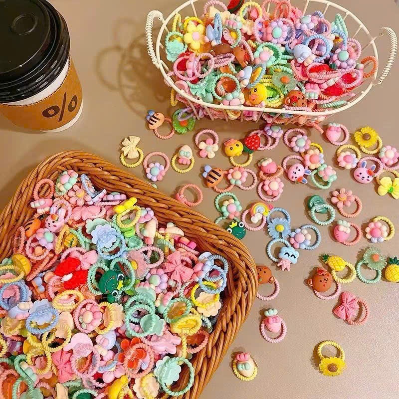 Set 50 chun buộc tóc🍀FRESHIP🍀Combo 50 dây cột tóc xoắn co giãn cho bé xinh nhiều hình cute dễ thương