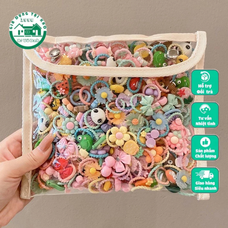 Set 50 chun buộc tóc🍀FRESHIP🍀Combo 50 dây cột tóc xoắn co giãn cho bé xinh nhiều hình cute dễ thương