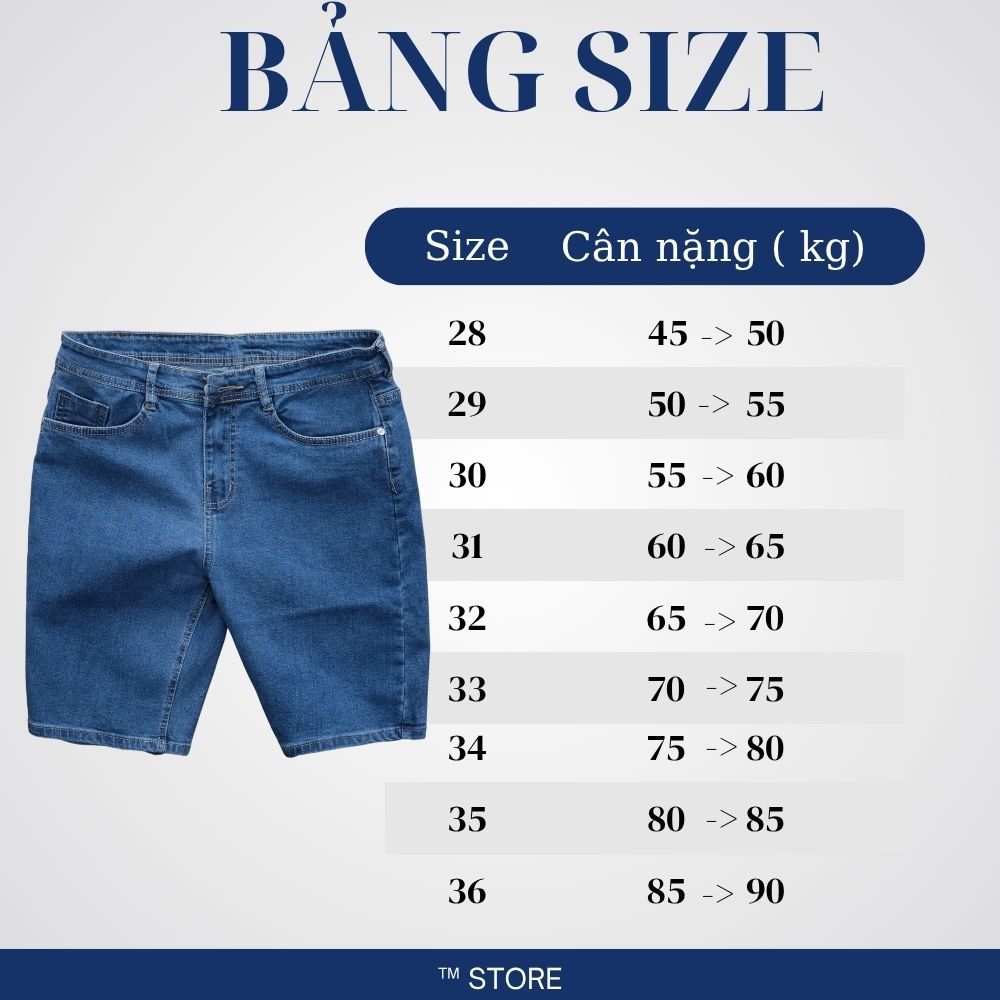 Quần short jean nam , quần bò ngắn màu xanh biển vải cotton denim dày dặn,co dãn dễ phối đồ
