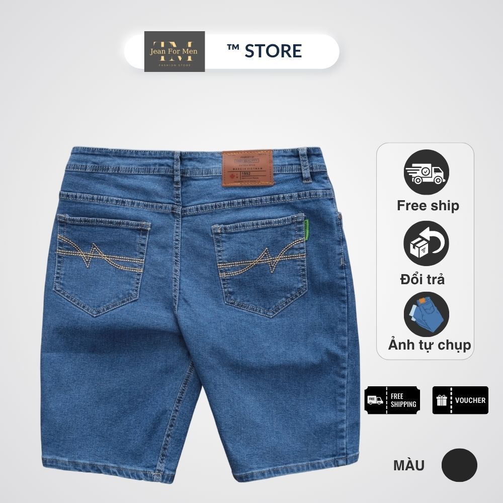 Quần short jean nam , quần bò ngắn màu xanh biển vải cotton denim dày dặn,co dãn dễ phối đồ